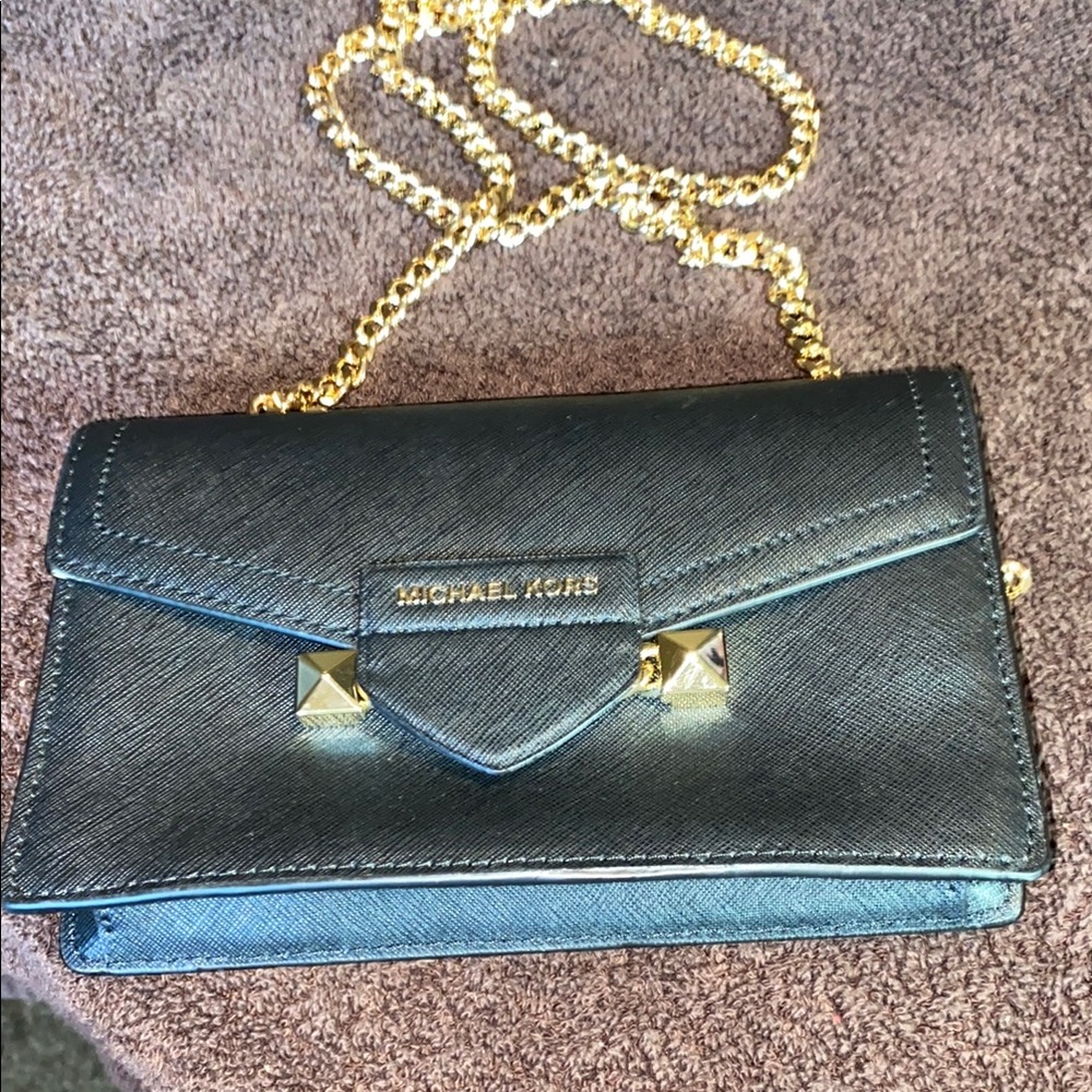 Michael Kors Black and Gold Crossbody Bag with Envelope Design